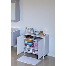 Eliusta Sabir 85 Cm 2 Raflı Beyaz Banyo Mutfak Dolabı 3 Bölmeli Çok Amaçlı Dolap 85x75x32,5 Cm Düzenleyici Beyaz