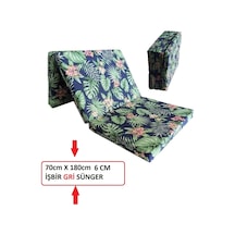 Katlanir Kamp Yataği Çadir Yataği 70x180 6 Cm Işbir Gri Kalin Sünger Yeşil Yaprak Mavi - Yeşil