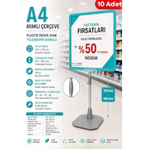 10 Adet - A4 Ayaklı Fiyat Etiketlik Teleskopik Borulu Çerçeve Etiketlik Yönlendirme Levhası Menü Panosu Turkuaz