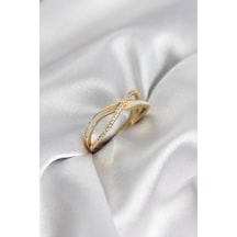 Zirkon Taşlı Sarmal Sedefli Gold Renk Kadın Yüzük Tj-byk3927 Altın - Çok Renkli
