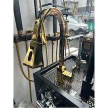 Boheme Spiralli Mutfak Bataryası Spiralli Evye Musluk Uzayan Batarya Tazzik Ve Basınç Ayarlı Musluk Gold