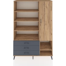 Hyperion Dolap 9 Raflı 3 Çekmeceli Tek Kapaklı 132x44x195 Çam-çam/antrasit Atlas Çam/antrasıt