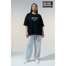 Superlife Kadın Büyük Beden Milano İtalia Baskılı 3xl-6xl Bisiklet Yaka Tshırt Spr25btsk510-09 Siyah