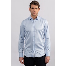 Tudors Modern Slim Fit Düz Saten Erkek Gömlek-23050 Mavi