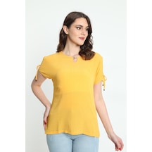 Ella Camelia Kadın Yaka ve Kol Detaylı Desenli Bluz 19E008 Sarı