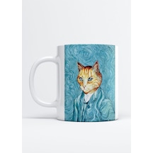 Kedi Van Gogh Portre Baskı Porselen Kupa Bardak Beyaz