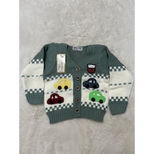 Sarı Yeşil Arabalı Hırka Yeşil