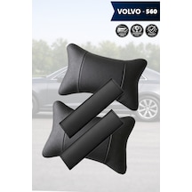 Volvo 560 Uyumlu Lüks Deri Kemer Koruyucu Set Siyah Deri Yastık