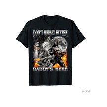 Flood Of Style Kurt Meme Endişelenmeyin Yavru Kedi Babam Burada T-shirt Erkekler Kadınlar Için % 100% Pamuk Siyah