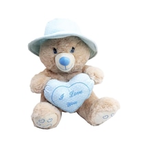 Sevimli Şapkalı Kalpli Peluş Ayıcık 43 Cm - Uyku Ve Oyun Arkadaşı Peluş Oyuncak - Mavi Renkli