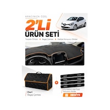 Renault Clıo 4 2012-2019 Uyumlu Torpido Örtüsü + Deri Bagaj Çantası + Sticker - Siyah Kahverengi