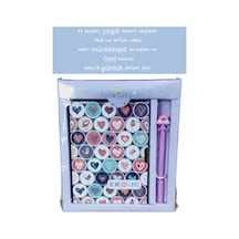 48 Sayfalı Çizgili Desenli Sayfalar 13x18 Cm Defter Ebatı Mavi Mürekkepli Jel Kalem Özel Kutulu 6
