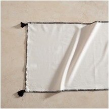 Oradea Püsküllü Runner Siyah 45x145 Cm Açık Bej