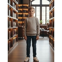 Erkek Çocuk Dokulu Kumaş Kazak-16353 Gri