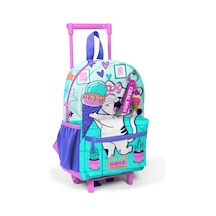Minik Yuva Çekçekli Sırt Çantası Turkuaz Pembe Dondurmalı Kedi Desenli İki Bölmeli 24051