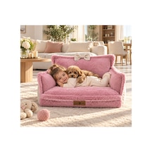 Peluş Fiyonklu Kedi Ve Köpek Koltuğu Tamamen Fermuarlı Çıkarılabilir İç Minder Boncuk Elyaf Kaydırmaz Taban Kedi Ve Köpek Yatağı Pembe Peluş Beyaz - 939595052