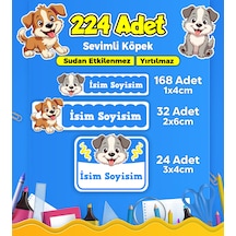 Sevimli Köpek Temalı Okul Kreş Kişiye Özel İsim Etiket Seti - Model 404 Çok Renkli