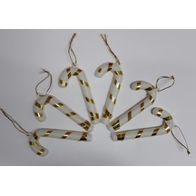 Gold Beyaz 9 cm Baston Süs (Yılbaşı) 6 lı