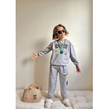 Cg Kids Minecraft Gri Erkek Çocuk 2 Iplik Alt Üst Takım Süper Kalite Kumaş Gri