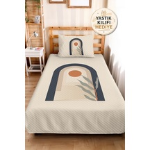 Geometrik Krem Genç Odası Tek Kişilik Pike Takımı - Bohem Lacivert 160x220 Cm Kapitone Yatak Örtüsü Kavrulmuş Meltem Gölgeliği