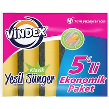 Vindex Klasik Yeşil Düz Bulaşık Süngeri 5 Adet