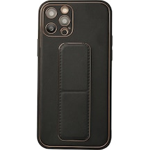 Apple Uyumlu iPhone 12 Pro Kılıf Coco Deri Standlı Kapak Siyah