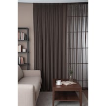 Estetik Modern Flamlı Dokulu Pileli Tül Perde Salon Oturma Odası Yatak Odası Çocuk Odası Kahverengi