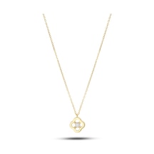 Debora Jewelry 14 Ayar Altın Zirkon Taşlı Yonca Kolye