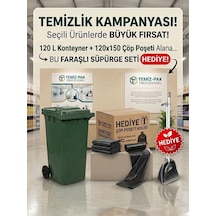 3 Lü Temizlik Seti Konteyner + Poşet + Süpürge Profesyonel Temizlik Paketi Tam Kapsamlı Temizlik Seti Koyu Yeşil