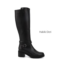 Gönderi(R) Gönderi R Kadın Siyah Fermuarlı Kalın Topuklu Hakiki Deri Çizme Dkzc61343575 Siyah