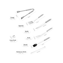 Pazly Barbekü Izgara Seti 9 Parçalı Paslanmaz Çelik Kombinasyon Gümüş Saklama Çantası Gümüş