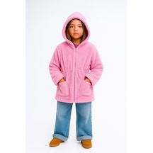 Esila Kids Kız Çocuk Ceket Peluş Kapüşonlu Uzun Kollu Kışlık Ceket 4-9 Yaş Fuşya