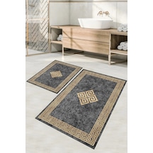 Buççin Online Mağaza Dijital Baskılı Yıkanabilir Çerçeveli Klasik Model Banyo Paspası Klozet Takımı Polyester Bej Çok Renkli