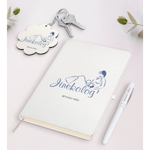 Kişiye Özel Jinekolog Beyaz Defter Kalem Ve Anahtarlık Set N11.8770
