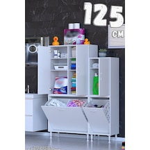 Demir 125 Cm Banyo Dolabı 3 Kapak 3 Sepetli Oyuncak Dolabı Mutfak Dolabı Beyaz 80+45 X160x32,5 Cm