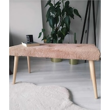 Ahşap Ayaklı Handmade Geniş Oturum Krem Welsoft Kumaş Pofidik Puf Bench ,ayak Ucu Uzatmalık,berjer Kahverengi