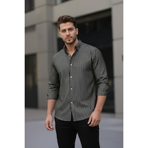 Bürke Uzun Kollu Siyah Renk Beyaz Çizgili Yarım Oversize Erkek Gömlek Bürke Uzun Kollu Siyah Renk Beyaz Çizgili Yarım Oversize Erkek Gömlek