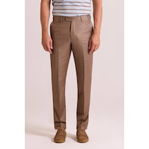 Erkek Bej Regular Fit Yün Kumaş Pantolon