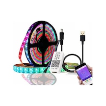 WS2812B ARGB Pixel Şerit LED 5VOLT 5m Ses ve Müzik Duyarli Bluetooth Kontrollü sp107E+Adaptör