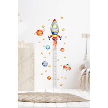 Boy Ölçer Uzay Roket Temalı Çocuk Odası Duvar Dekorasyon Sticker Seti