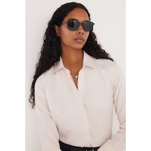 Tudors Kadın Slim Fit Dar Kesim Vucüda Oturan Uzun Kollu Gizli Düğme Detaylı Taş Basic Gömlek-35558 Taş