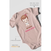 Ailenin Favori Üyesi Baskılı Bebek Zıbını Çıtçıtlı Body %100 Pamuk Kısa Kol Pastel Pembe