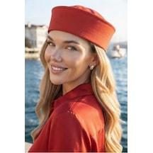 Uniquetrenders Kadın Sailor Denizci Kaptan Şapkası Retro Marin Model Siperliksiz Şapka Kırmızı