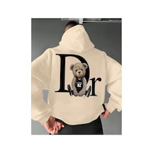 Herkesemoda Arka Ayı Baskı Detaylı İçi Polarlı Kapüşonlu Sweatshirt Bej