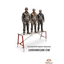 Alüminyum Gövdeli Çelik Ayaklı Teleskopik Katlanır İnşaat İskelesi - 400 Kg Taşıma Kapasitesi 120x48x160cm