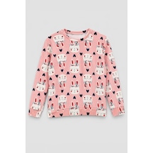 Markapia Kız Çocuk Tavşan Desenli Yumuşak Kadife Dokulu Pijama Üstü Pembe