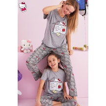 Siyah İnci Lisanslı %100 Pamuk Çok Renkli Bisklet Yaka Pijama Takım Hk001 Gri