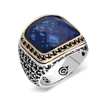 Gumush Gümüş Parlament Mavisi Zirkon Taşlı Erkek Yüzük - 477441750