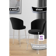 Canisa Alte Serisi 2 Adet Babyface Kumaş 65 Cm Krom Kaplama Ayaklı Siyah Bar Sandalyesi Siyah Sandalye Krom Kaplama Ayak