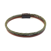 Olive Brown Pure Braid Zeytin Yeşili Örgü & Kahverengi Bant Erkek Deri Bileklik-1408 Antrasit